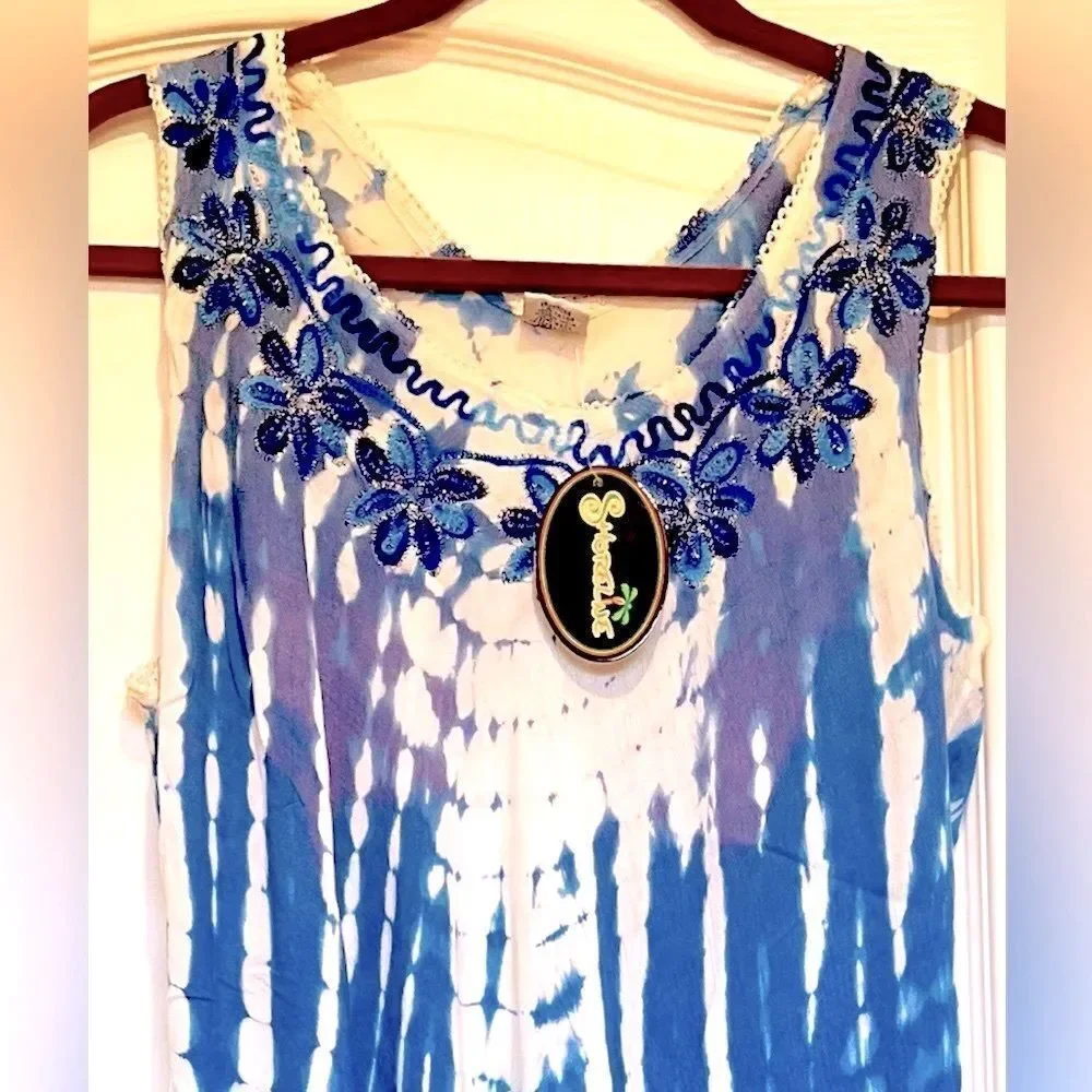 SHORELINE Sleeveless Maxi Dress Women Size 2X Blue Tie-Dye Summer Bohemian NEW - Picture 6 of 12